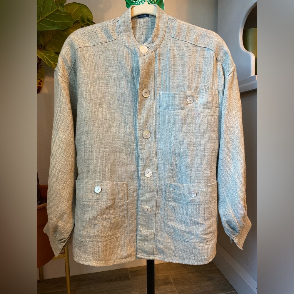 Ralph Lauren 100% Linen Collarless Natural Earth Color Safari Style XS